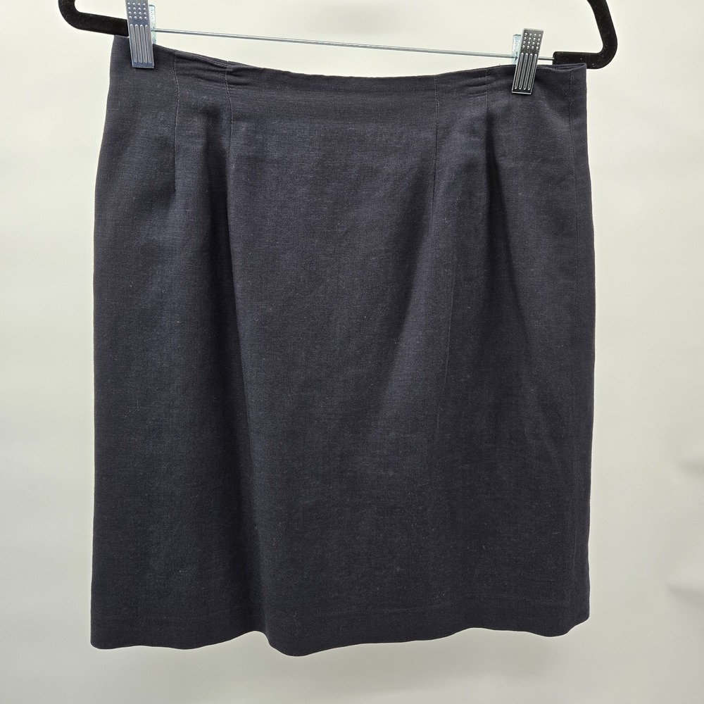 Adolfo Studios Navy Blue Midi Skirt Women's Size 10P Lined Vintage